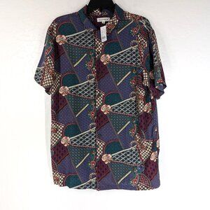 PACSUN Shirt Men's M Multicolor Abstract Short Sleeve Loop Camp Collar‎ Rayon